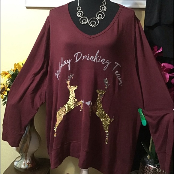 🎅NWT SLEEP by CACIQUE 26/28 🦌GOLD SEQUIN REINDEER 🦌SWEATSHIRT PAJAMA TOP - Picture 7 of 8